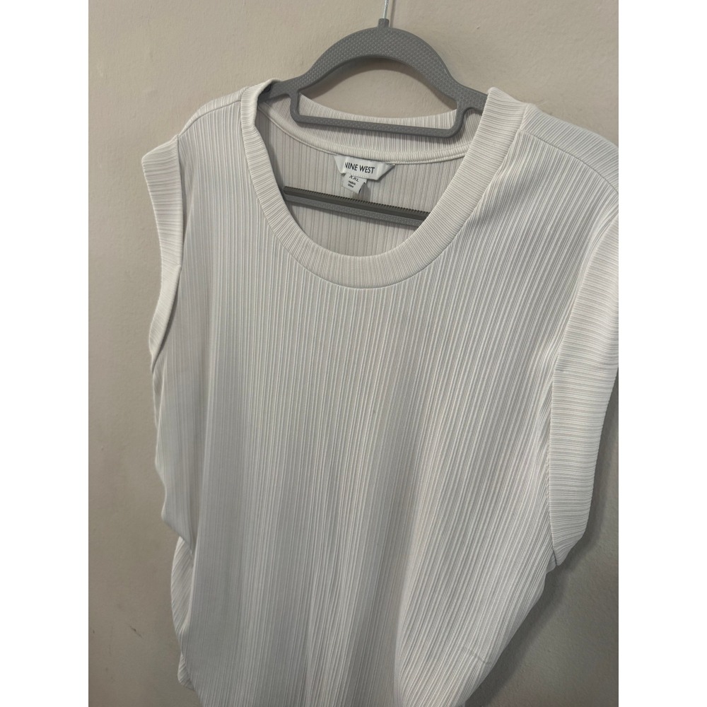 Nine West Womens XXL White Plisse Ribbed Sleeveless Crew Neck Shell Top Blouse